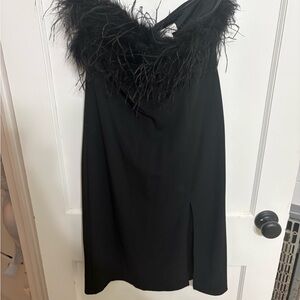 She + Sky Black Feather-Trim Dress
